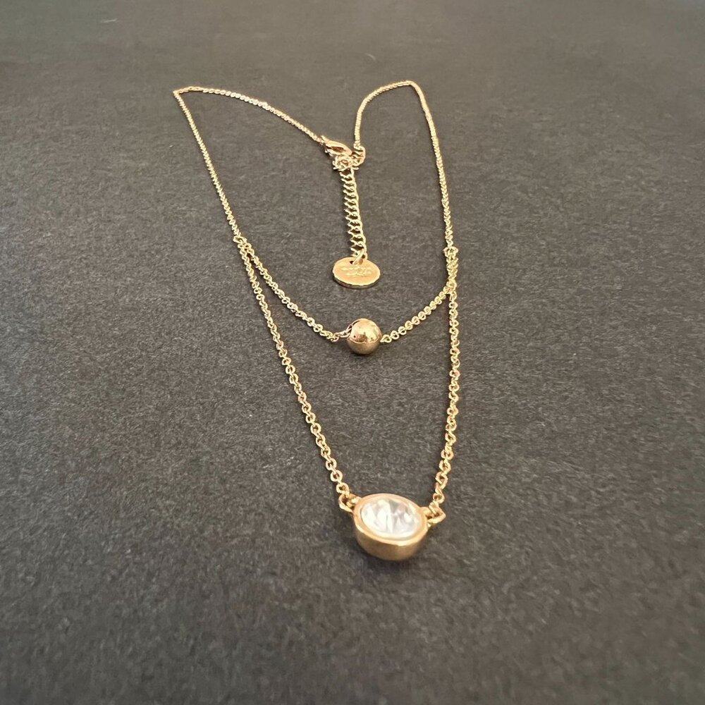 NOC Marlyn Schiff Double Layered Gold Tone Necklace With Clear Crystal G… - Picture 7 of 11